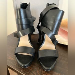 BCBG black leather sandals 6M